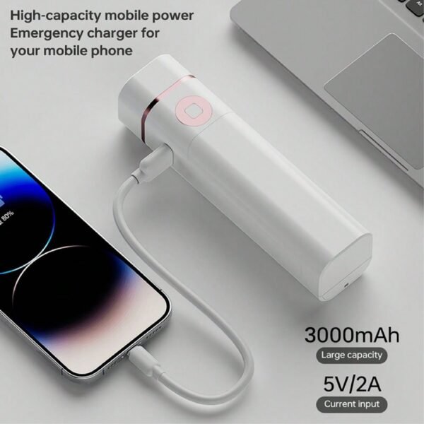 Torch table lamp powerbank in white with mobile stand and USB output - high capacity