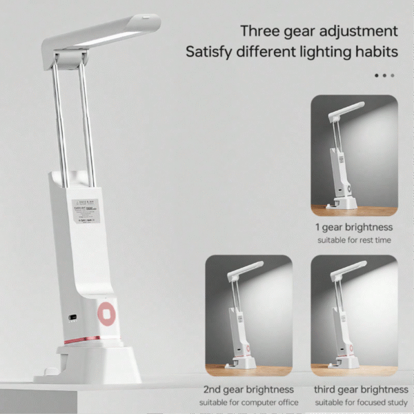 Torch table lamp powerbank in white with mobile stand and USB output - three gear