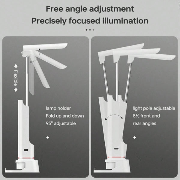 Torch table lamp powerbank in white with mobile stand and USB output - free angle