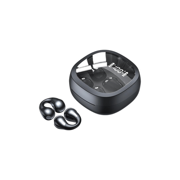 Clip ear TWS earphone in black with charging case