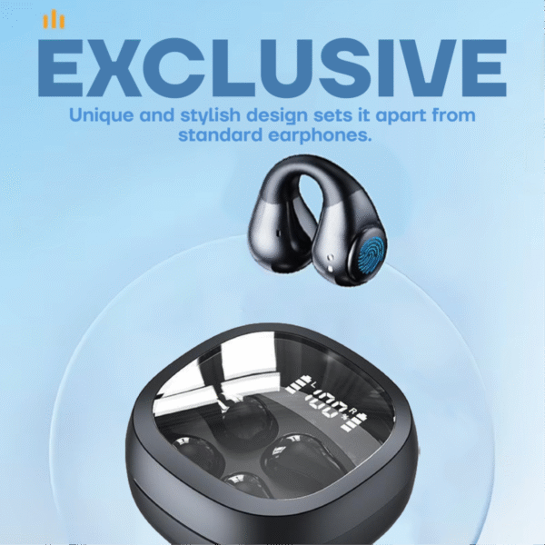 Clip ear TWS earphone in black with charging case - exclusive