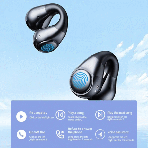 Clip ear TWS earphone in black with charging case - info