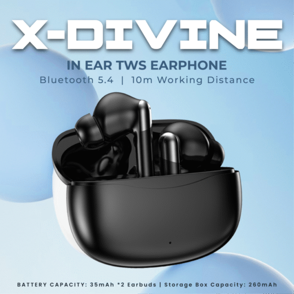 In ear TWS earphone in black with charging case - x-divine