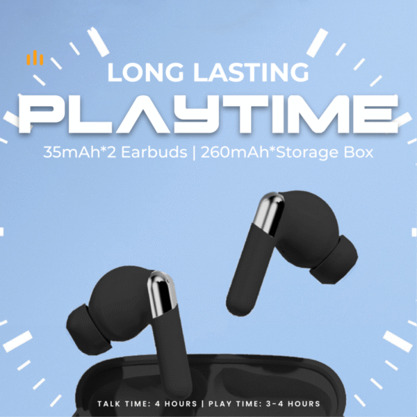 In ear TWS earphone in black with charging case - playtime