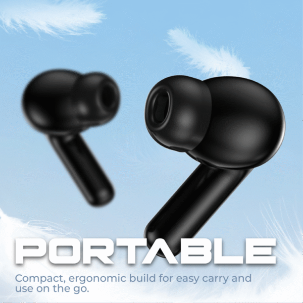 In ear TWS earphone in black with charging case - portable