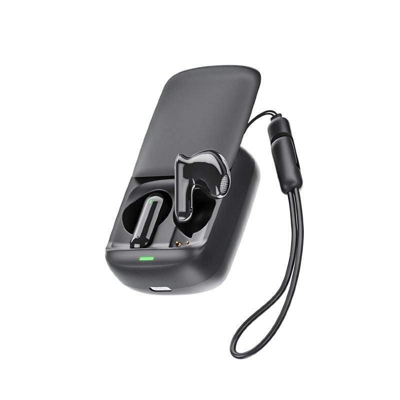 Water resistant Bluetooth earbud in black with charging case