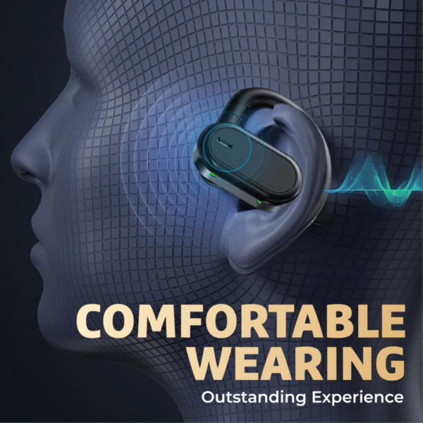 Hook ear TWS earphone in black with charging case - comfortable