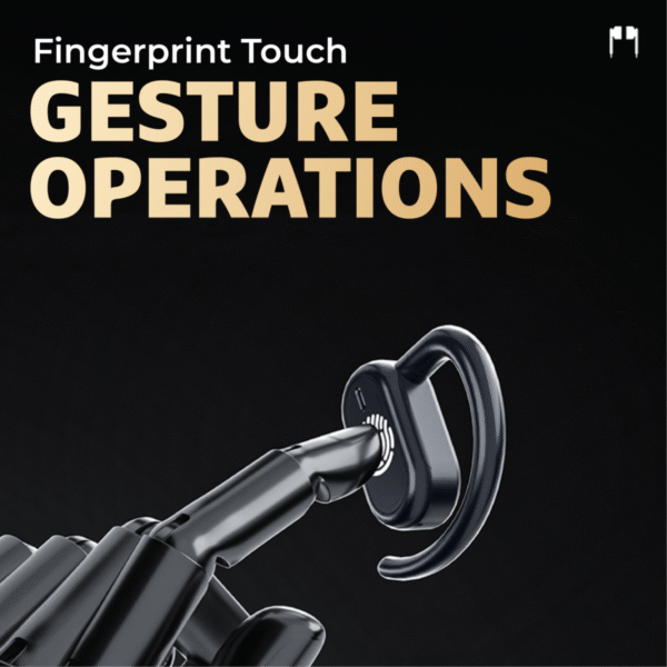 Hook ear TWS earphone in black with charging case - gesture