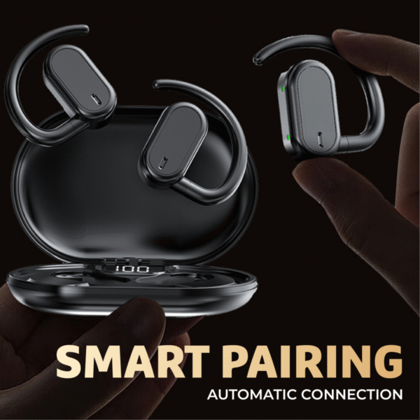 Hook ear TWS earphone in black with charging case - smart pair