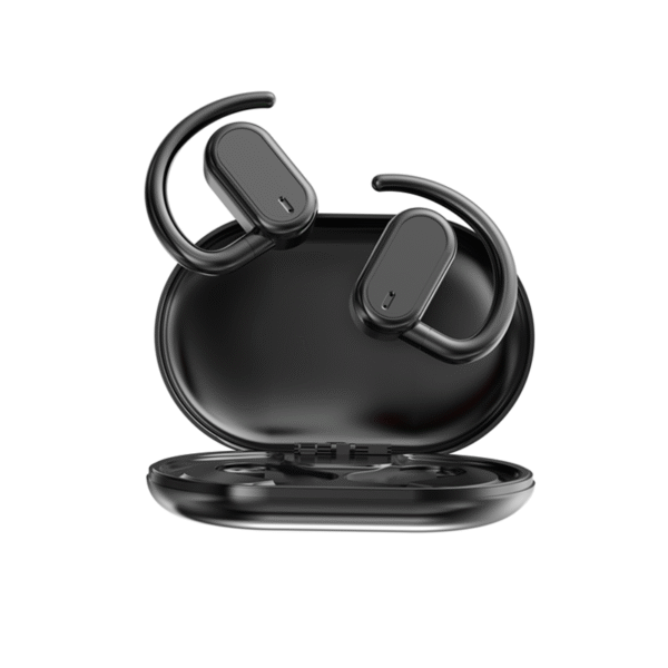 Hook ear TWS earphone in black with charging case