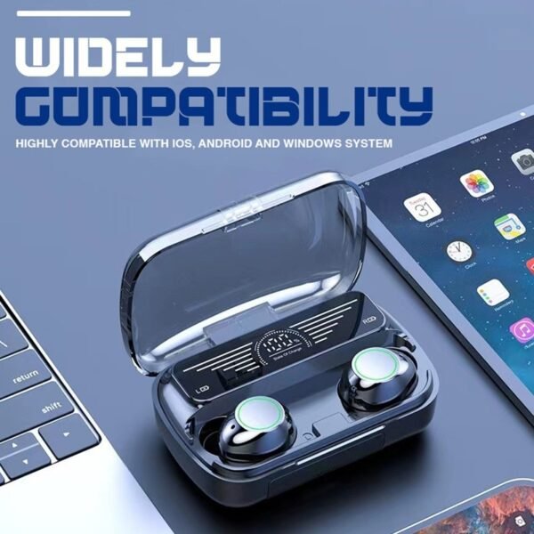 Powerbank Bluetooth earbud in black with 1200mAh charging case - widely