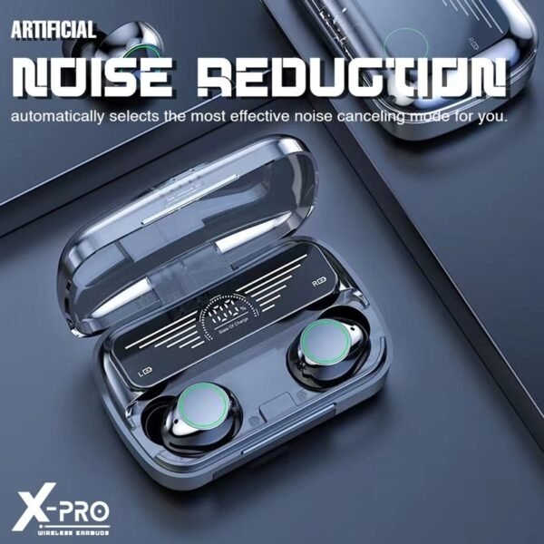 Powerbank Bluetooth earbud in black with 1200mAh charging case - noise reduction