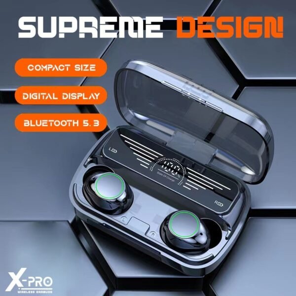 Powerbank Bluetooth earbud in black with 1200mAh charging case - supreme