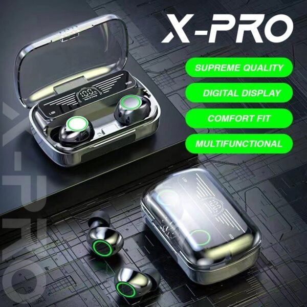 Powerbank Bluetooth earbud in black with 1200mAh charging case - info