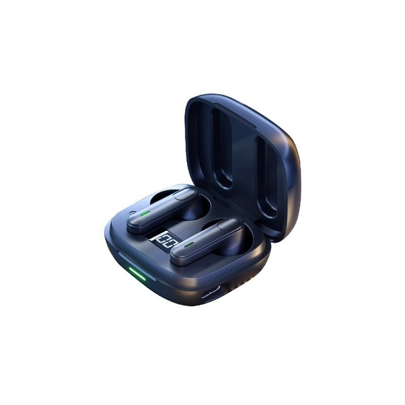 Water resistant TWS earbud in black with charging case