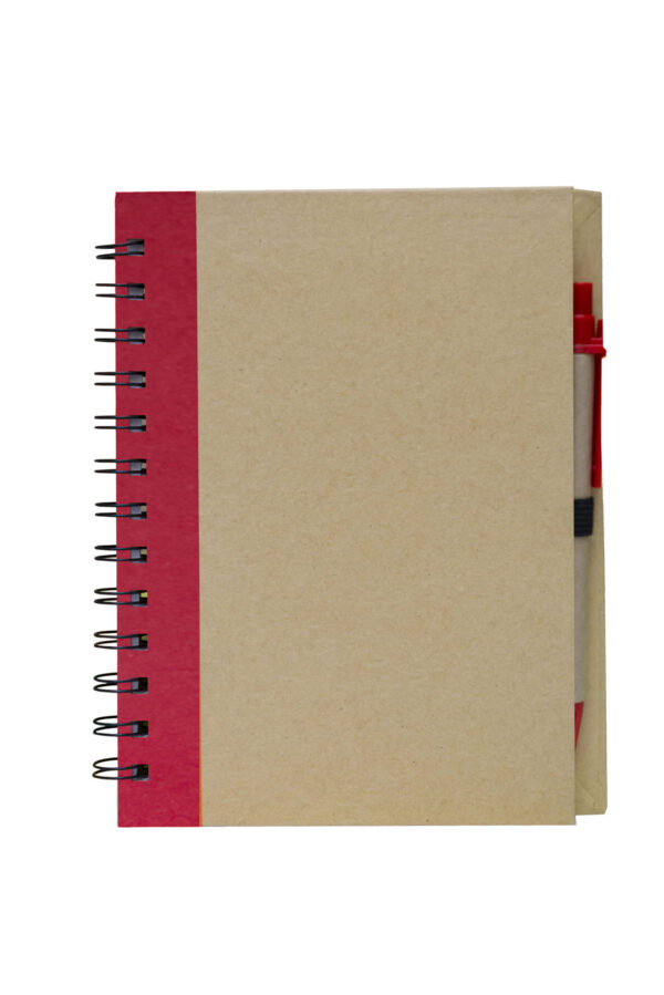 EC03 A5 eco notebook with pen and recycled kraft cover_red