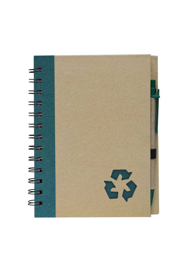 EC04 eco notebook with pen, 70 sheets, brown recycled cover_green