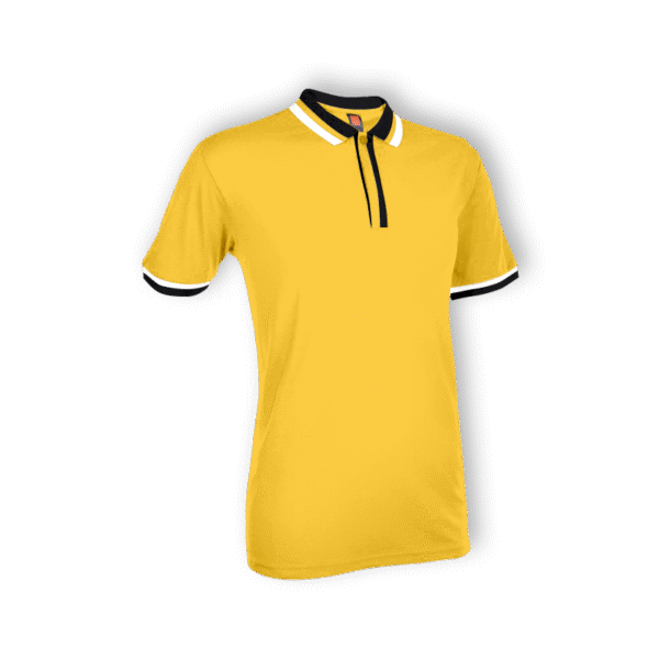 golden-yellow Fuzzify 190GSM polo tee Singapore in eco-dyed fabric with short sleeves