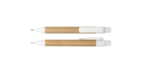 1908BG eco paper gel pen with biodegradable recycled paper barrel- front and side view 1