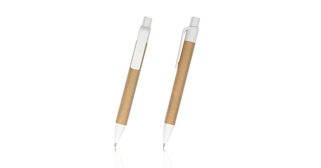 1908BG eco paper gel pen with biodegradable recycled paper barrel- front and side view
