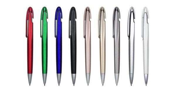 ATLANTIS plastic ball pen black ink with 1.0mm push action and metallic surface- front view