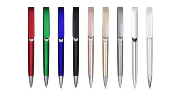 ATLANTIS plastic ball pen black ink with 1.0mm push action and metallic surface- side view