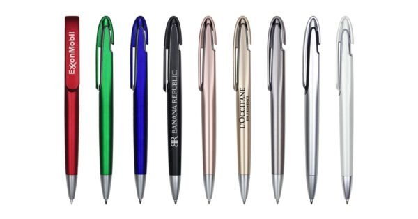 ATLANTIS plastic ball pen black ink with 1.0mm push action and metallic surface- with logo