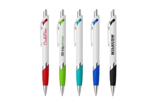 VIVO plastic ball pen black ink with 1.0mm nib, push action, and rubber grip- with logo