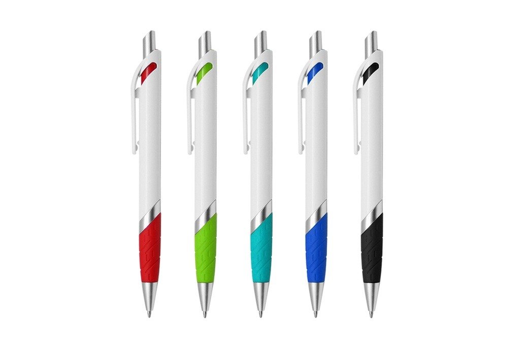 VIVO plastic ball pen black ink with 1.0mm nib, push action, and rubber grip- front view