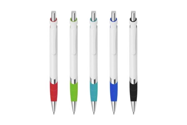 VIVO plastic ball pen black ink with 1.0mm nib, push action, and rubber grip- side view