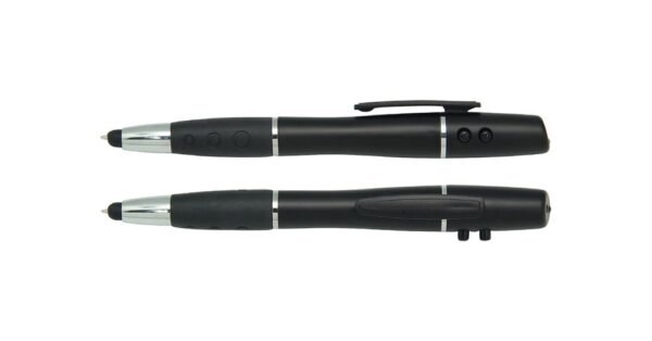 4004BG MIB multi-function stylus pen with LED and laser pointer- front and side view