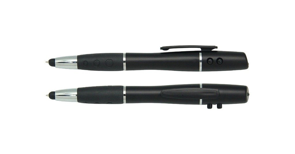 4004BG MIB multi-function stylus pen with LED and laser pointer- front and side view
