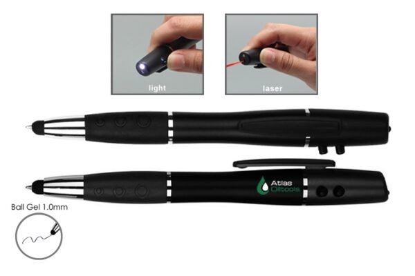 4004BG MIB multi-function stylus pen with LED and laser pointer- function