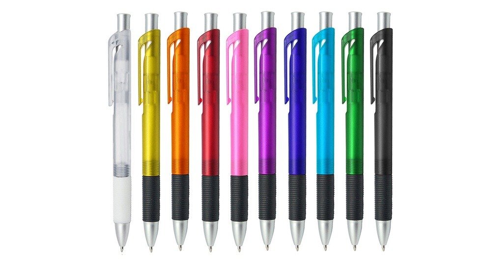 FUJI plastic ball pen black ink with rubber grip and push action- front view