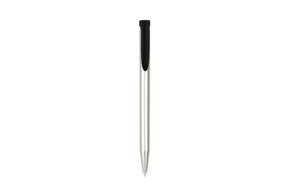 Push action plastic ball pen with metallic surface and black ink- silver