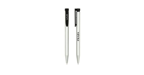 Push action plastic ball pen with metallic surface and black ink- with logo