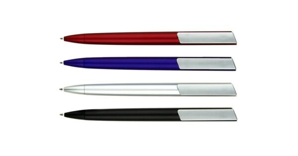 NEW L.A. plastic ball pen with black ink and push clip design- side view
