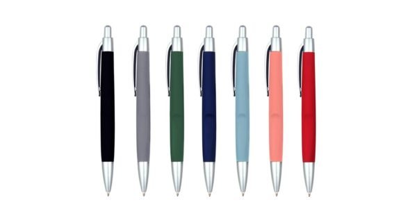 BOSTON plastic ball pen with rubberized surface and black ink- Front view