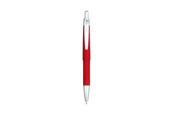 BOSTON plastic ball pen with rubberized surface and black ink- Red