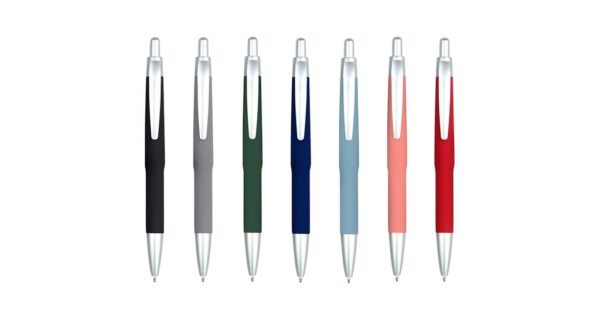 BOSTON plastic ball pen with rubberized surface and black ink- side view