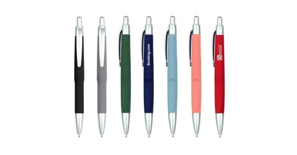 BOSTON plastic ball pen with rubberized surface and black ink- with logo