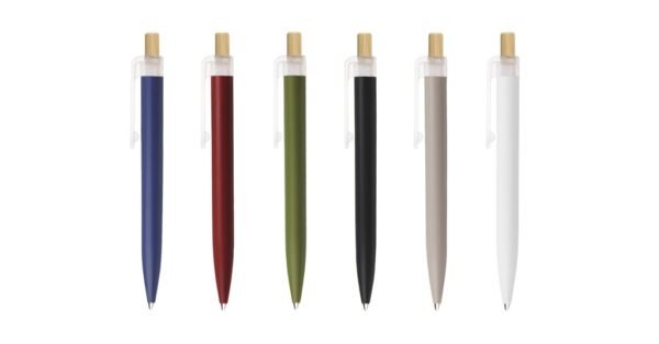 5057 AMAZA eco recycled plastic ball pen with bamboo push button- front view