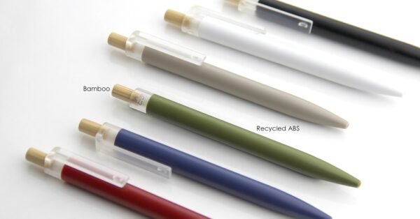 5057 AMAZA eco recycled plastic ball pen with bamboo push button- material
