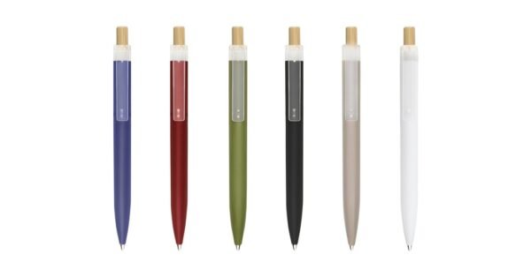 5057 AMAZA eco recycled plastic ball pen with bamboo push button- side view