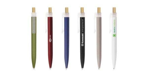5057 AMAZA eco recycled plastic ball pen with bamboo push button- with logo