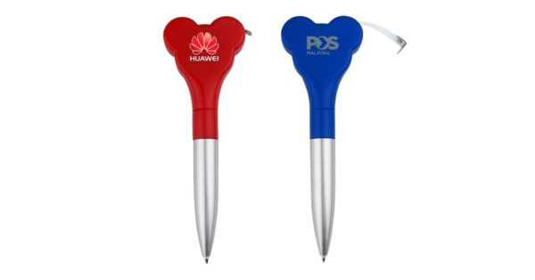 5058 DANDY tape measure pen with clip featuring 3.3ft steel tape and twist-action ballpoint- with logo