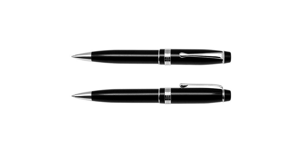 903B AMBASSADOR luxury metal ball pen with twist action and black ink- front and side view 2