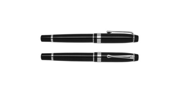 903R AMBASSADOR luxury metal roller pen with 0.7mm black ink and brass body- front and side view 2