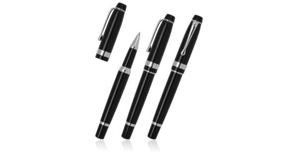 903R AMBASSADOR luxury metal roller pen with 0.7mm black ink and brass body- front and side view