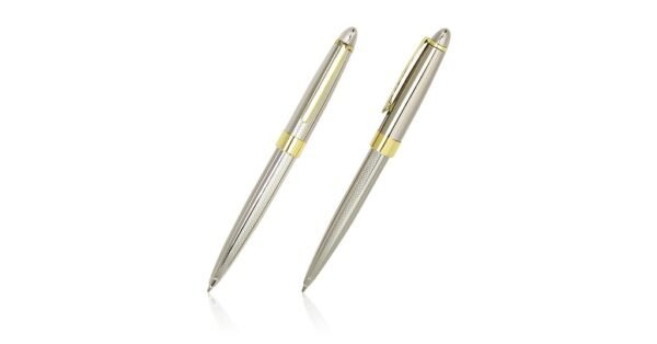 960B PRESIDENT brass twist action ball pen with 1.0mm black ink- front and side view